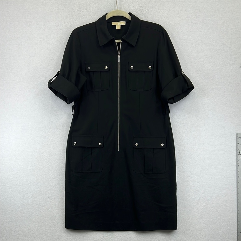 MICHAEL Michael Kors Chic Black Zip-Up Dress w/Pockets Sz L Black EUC